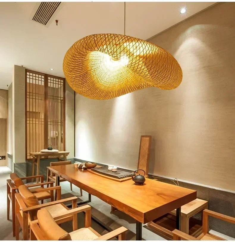 Lustre Bambou Tressé Artisanal Vintage LED - Suspension Naturelle
