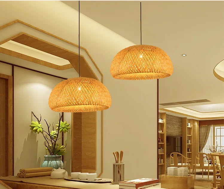 Suspension Bambou Tricotée à la Main | Lustre 26cm Naturel | Luminaire Artisanal Cosy