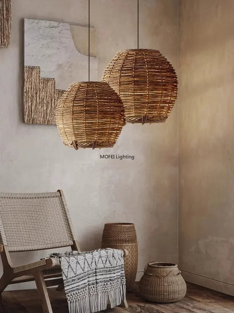 Suspension Rotin Wabi Sabi Minimaliste - Lustre Moderne 40/50/60cm