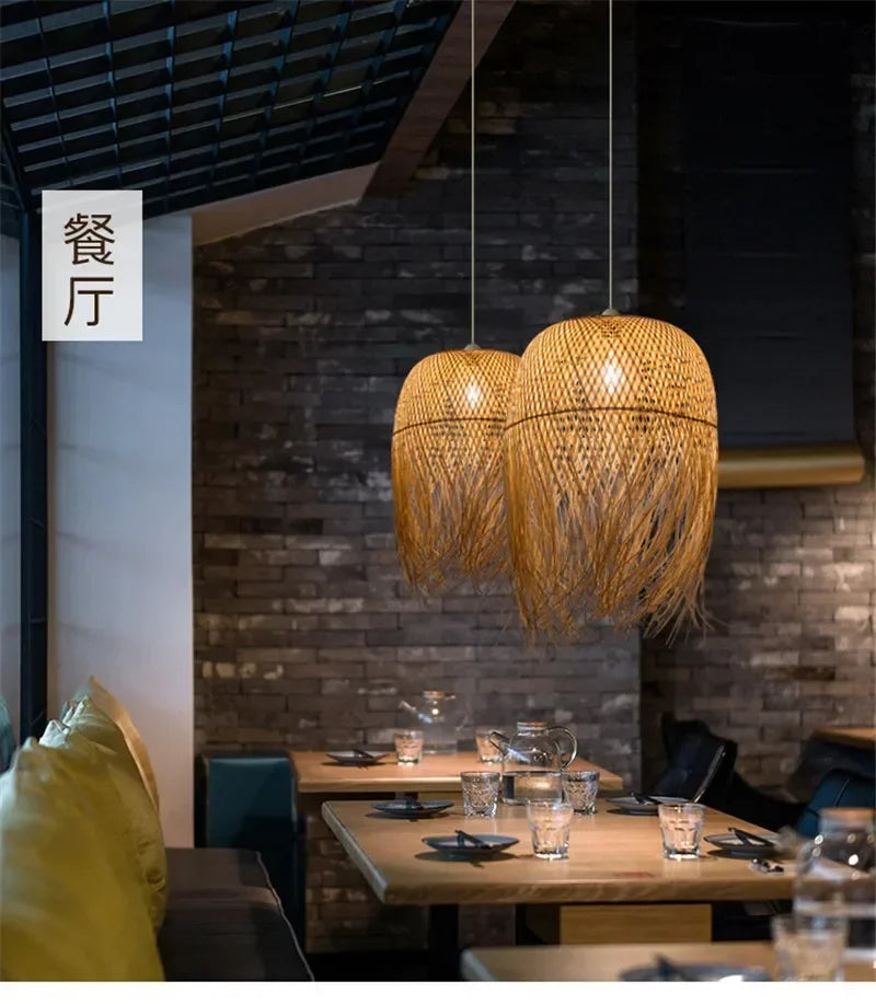 Lustre Bambou Créatif Style Loft - Suspension LED Asiatique Artisanal