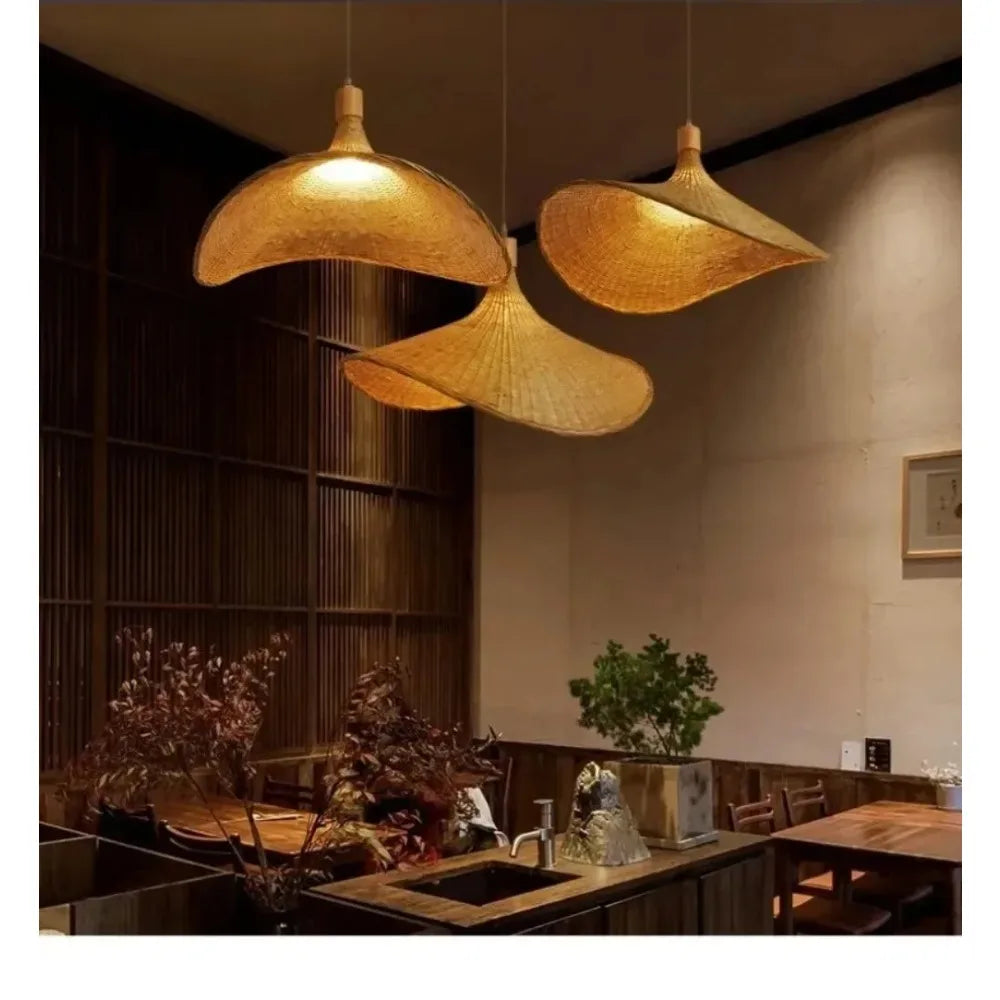 Suspension Rotin Japonaise Wabi Sabi 30cm - Lustre LED Naturel