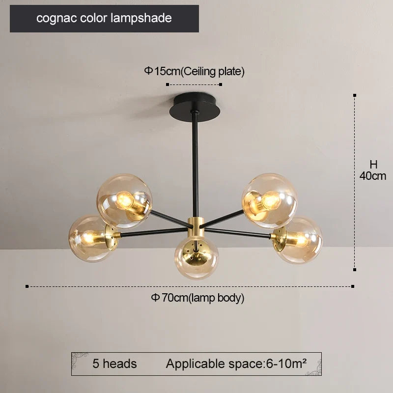 Lustre Boule Verre Design — Cognac 8 ampoules