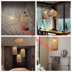 Suspension Bambou Rotin Rétro Japonais - Lustre Artisanal Tressé LED
