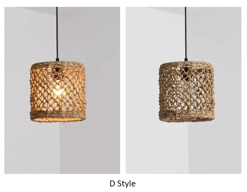 Suspension Bambou Rotin Rétro Japonais - Lustre Artisanal Tressé LED