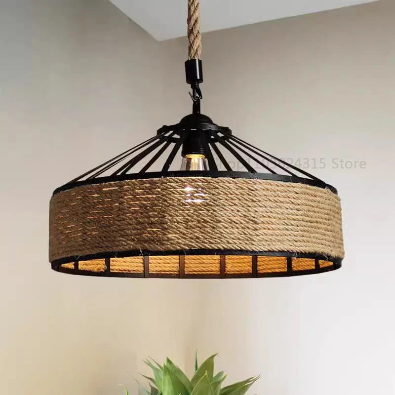Suspension Chanvre Corde Design Industriel — Vintage Rétro — Salle à Manger