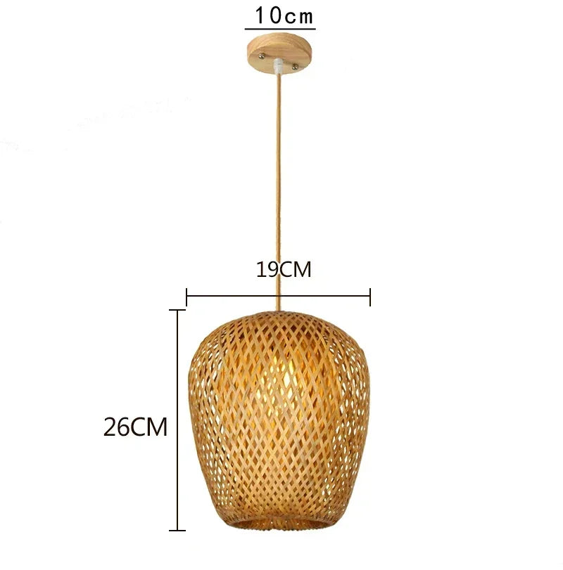 Suspension Osier Rotin Fait Main - Lustre Bohème Naturel LED