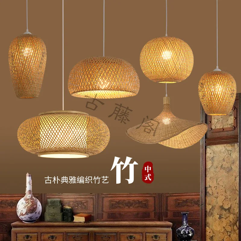 Suspension Bambou Osier Rotin - Lustre Plafond Moderne LED