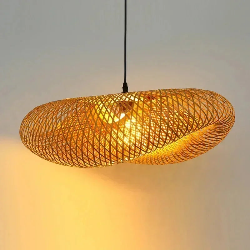 Lustre Bambou Tressé Artisanal Vintage LED - Suspension Naturelle