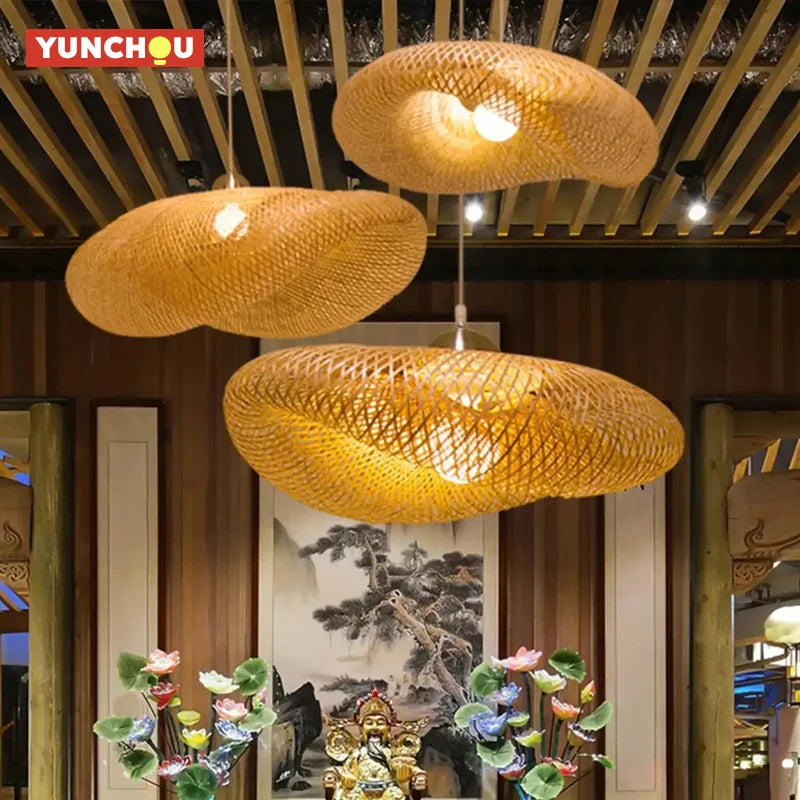 Suspension Rotin Tressé Fait Main 40/60/80/100cm - Lustre Bambou LED