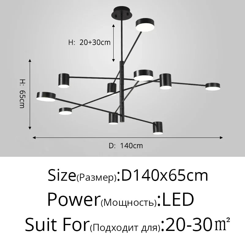Lustre Chambre Ado — Noir — Noir S 6 ampoules 102cm