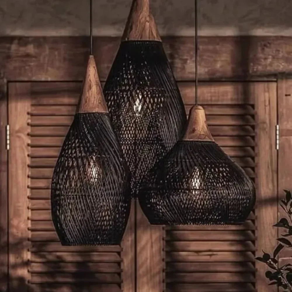 Suspension Rotin Wabi Sabi 40/50/60cm - Lustre LED Style Japonais