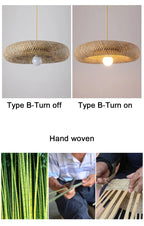 Suspension Bambou Tissé Main Rotin Naturel - Lustre LED 40 à 100cm