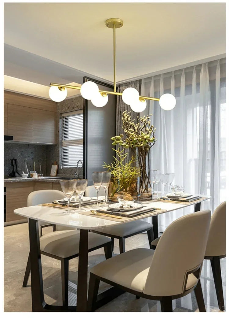 Lustre Blanc Moderne — Verre — 6 G Blanc Laiteux ball
