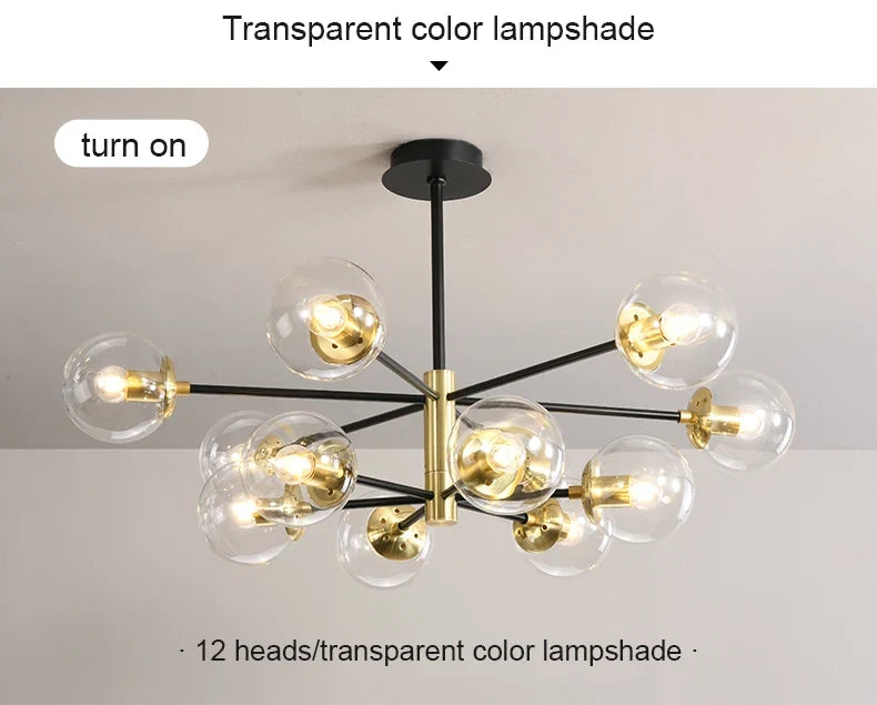 Lustre Boule Verre Design — Cognac 10 ampoules
