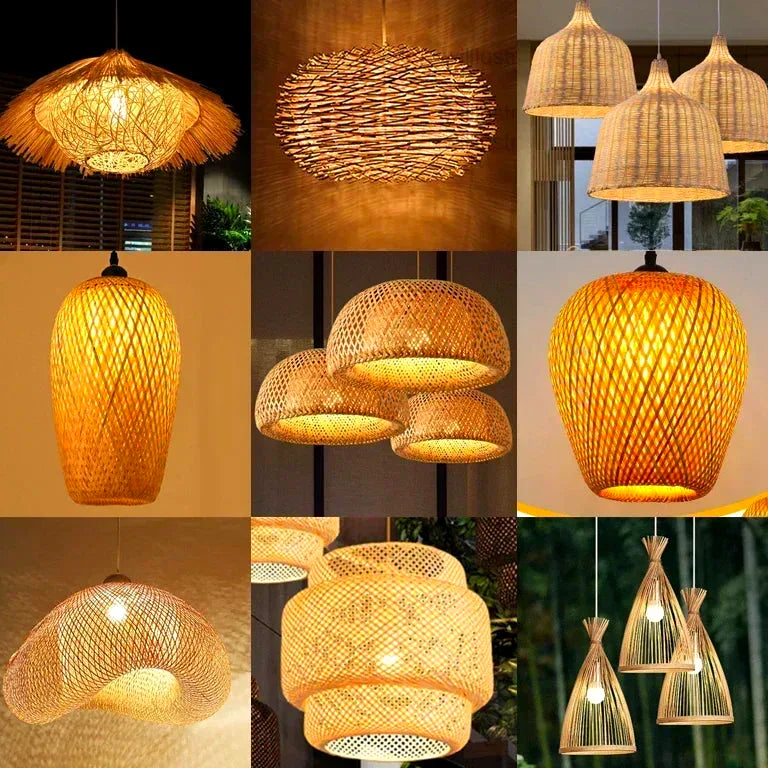 Lustre Bamboo Hanging Lamp Pendant Ceiling Light Rattan Wicker Lustre Hand Knit Braidin - vue 2