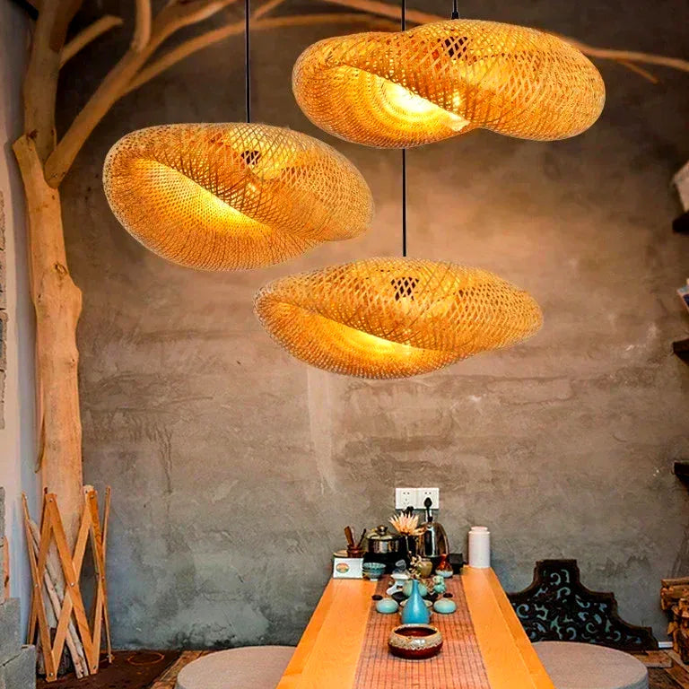 Lustre Bamboo Hanging Lamp Pendant Ceiling Light Rattan Wicker Lustre Hand Knit Braidin - vue 4
