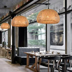 Lustre Bamboo Hanging Lamp Pendant Ceiling Light Rattan Wicker Lustre Hand Knit Braidin - vue 5
