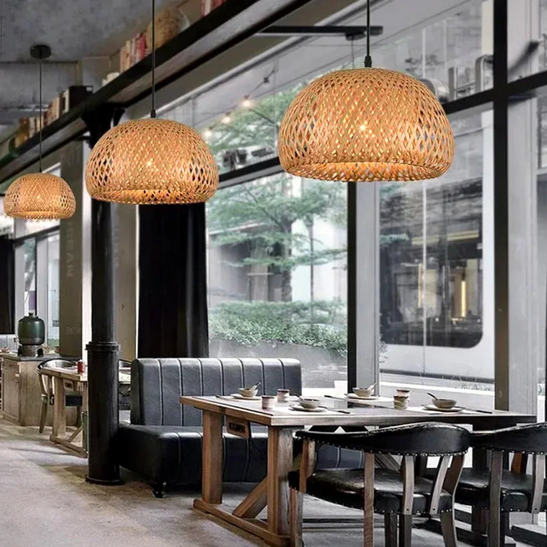 Lustre Bamboo Hanging Lamp Pendant Ceiling Light Rattan Wicker Lustre Hand Knit Braidin - vue 5