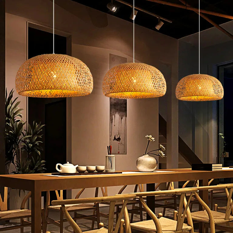 Lustre Bamboo Lantern 30cm Pendant Lamp Natural Rattan Wicker Chandeliers Hand-Woven La - vue 3