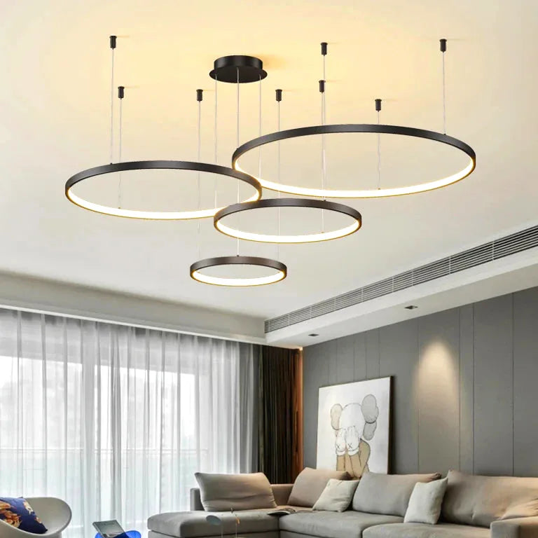 Lustre Black Rings Simple Style Modern Pendant Light Minimalist Chandelier Living Room  - vue 2