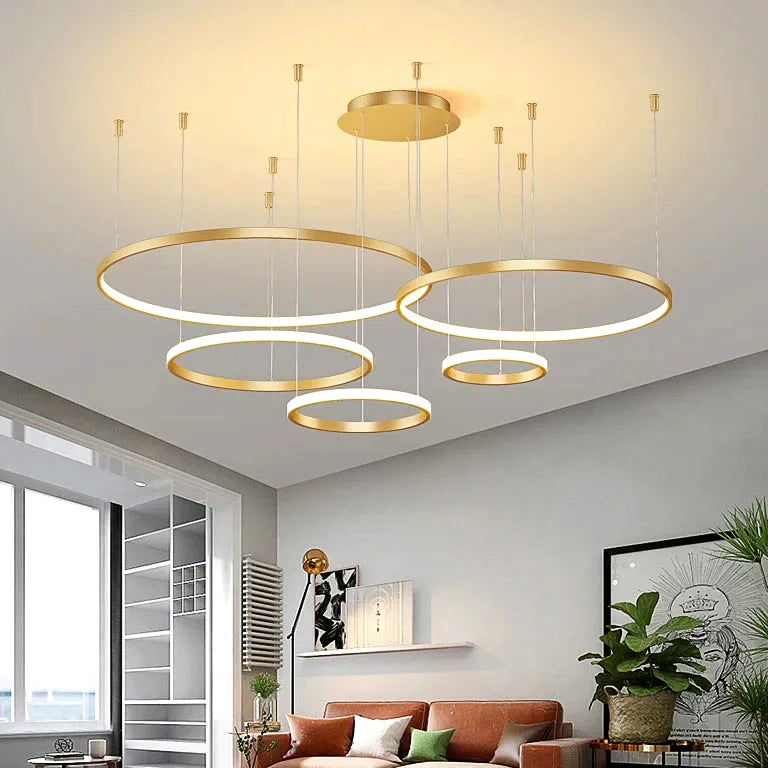 Lustre Black Rings Simple Style Modern Pendant Light Minimalist Chandelier Living Room  - vue 4