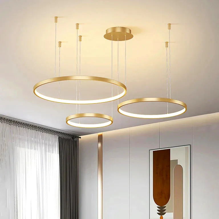 Lustre Black Rings Simple Style Modern Pendant Light Minimalist Chandelier Living Room  - vue 5