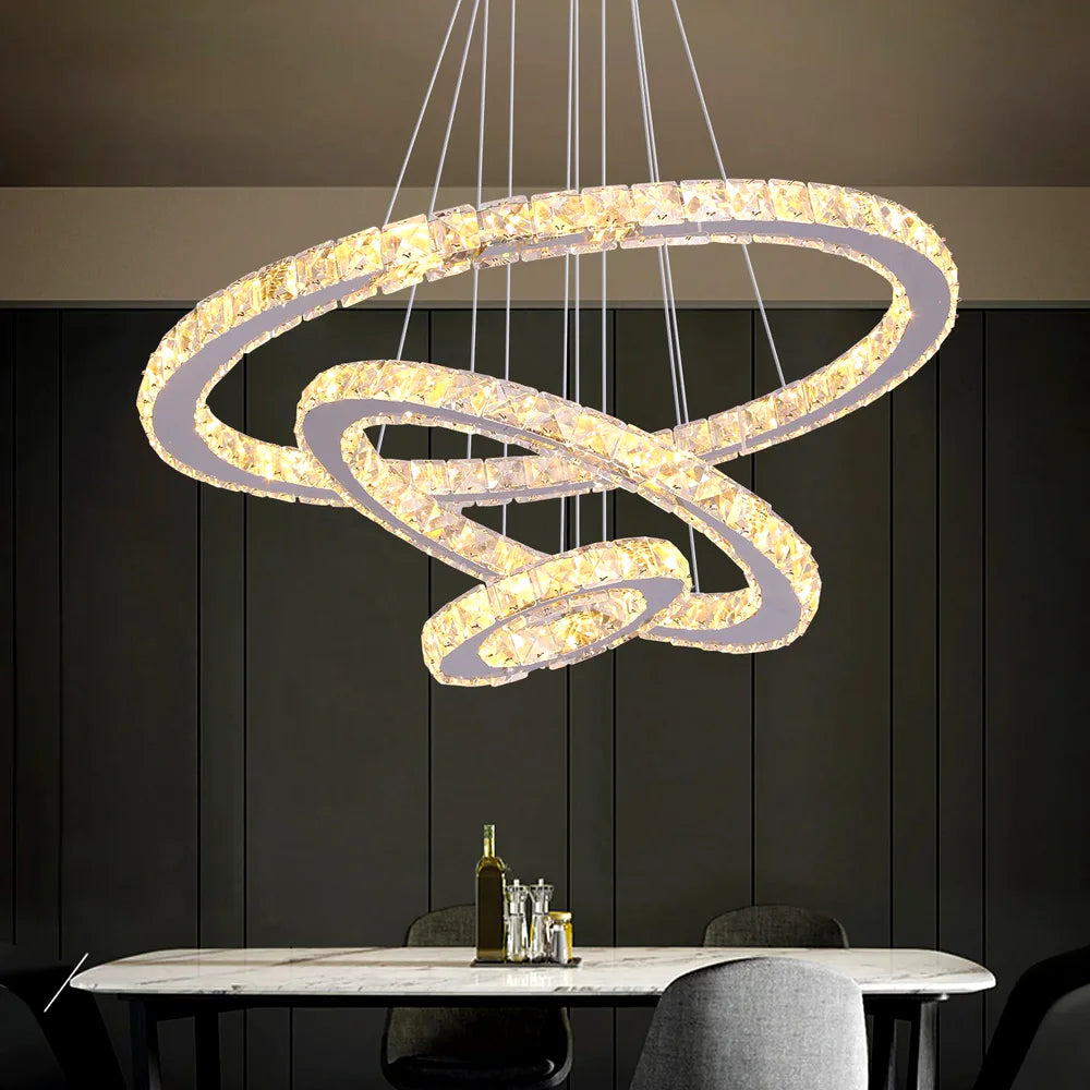 Lustre Crystal Ceiling Chandelier 3 Rings Hanging Chandelier Living Room Home Decoratio - Lustre France