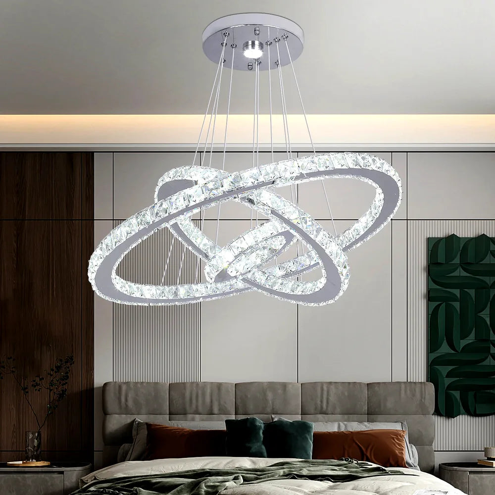 Lustre Crystal Ceiling Chandelier 3 Rings Hanging Chandelier Living Room Home Decoratio - vue 3