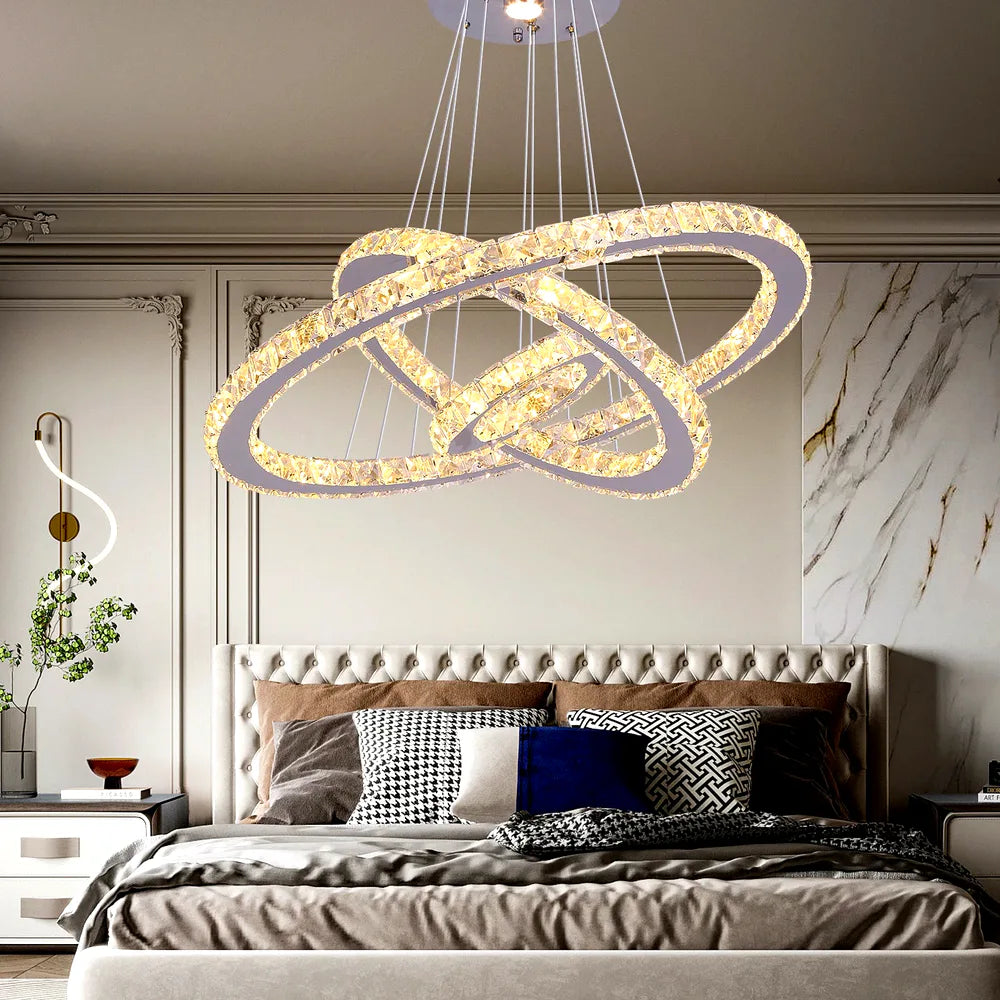 Lustre Crystal Ceiling Chandelier 3 Rings Hanging Chandelier Living Room Home Decoratio - vue 4