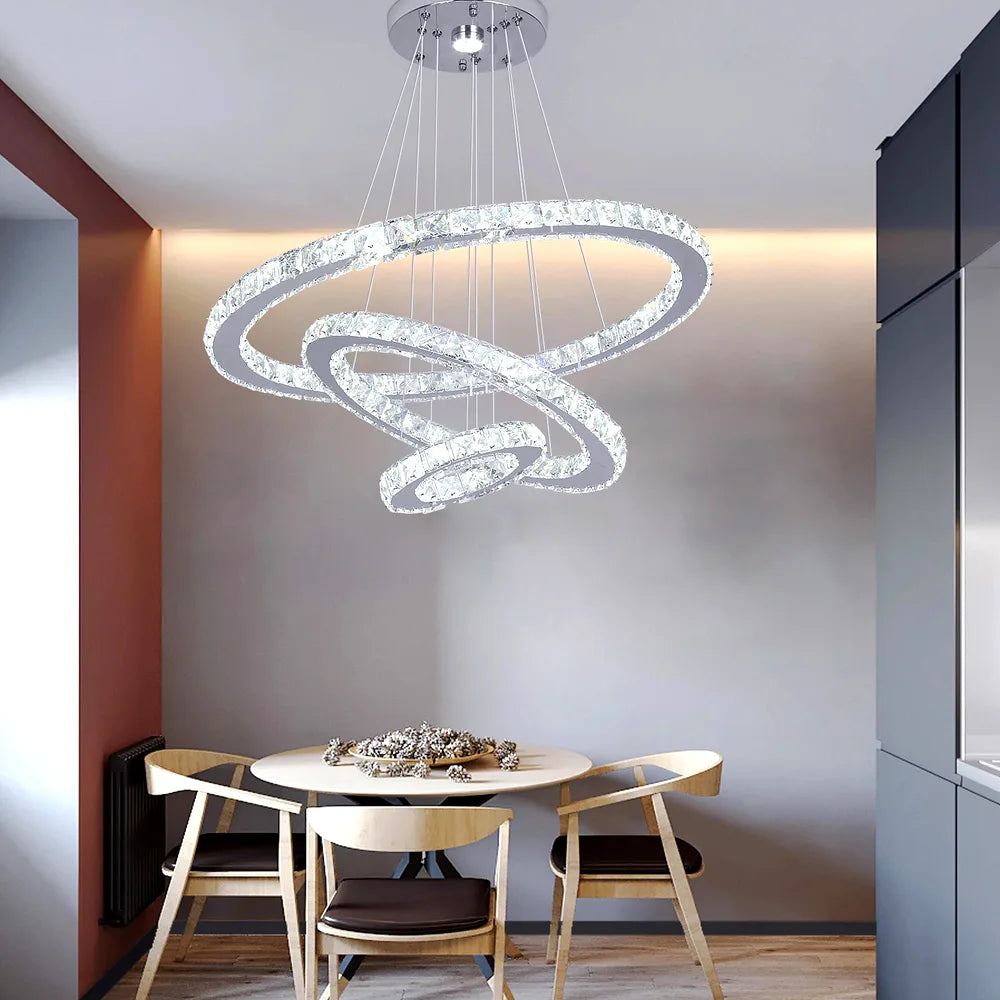 Lustre Crystal Ceiling Chandelier 3 Rings Hanging Chandelier Living Room Home Decoratio - vue 5