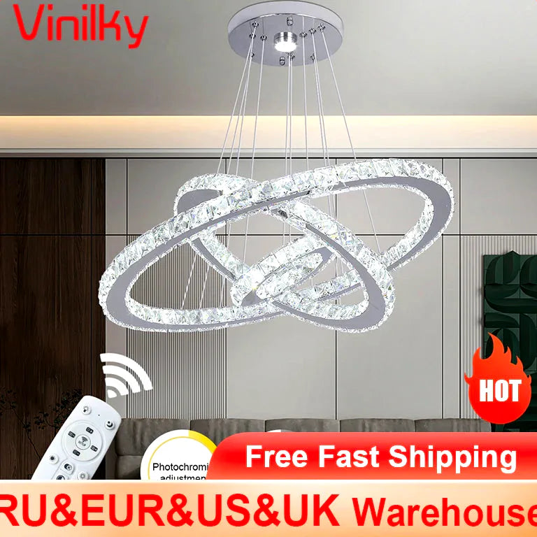 Lustre Crystal Luxury Pendant Lights for Living Room Remote Control Chandelier Lamp Bed - Lustre France