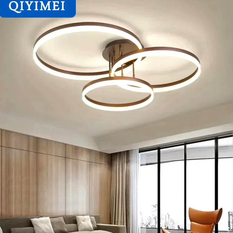 Lustre Home Ring Design Led Chandeliers Gold Coffee Round Circle Ceiling Light Living D - Lustre France