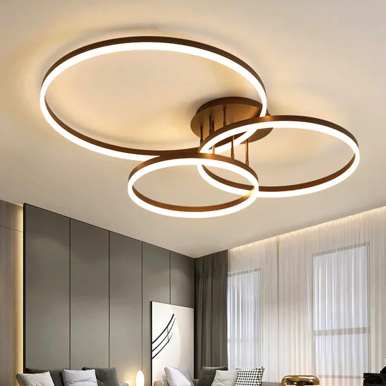 Lustre Home Ring Design Led Chandeliers Gold Coffee Round Circle Ceiling Light Living D - vue 2