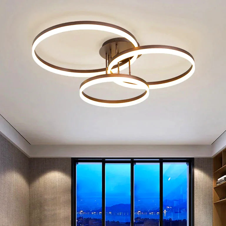 Lustre Home Ring Design Led Chandeliers Gold Coffee Round Circle Ceiling Light Living D - vue 3