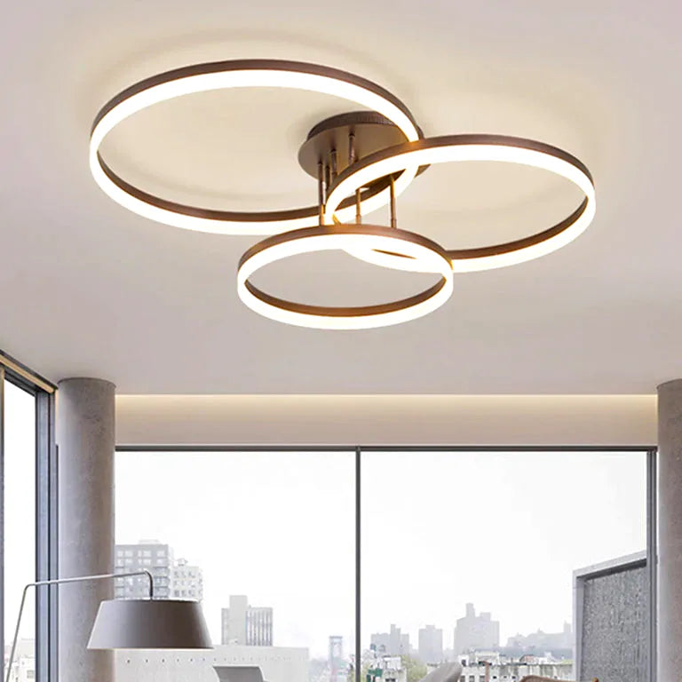 Lustre Home Ring Design Led Chandeliers Gold Coffee Round Circle Ceiling Light Living D - vue 4