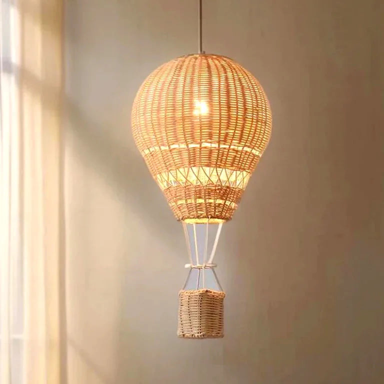 Lustre Hot Air Balloon Chandeliers Children's Room Lamp Handmade Rattan Craft Baby Room - vue 2