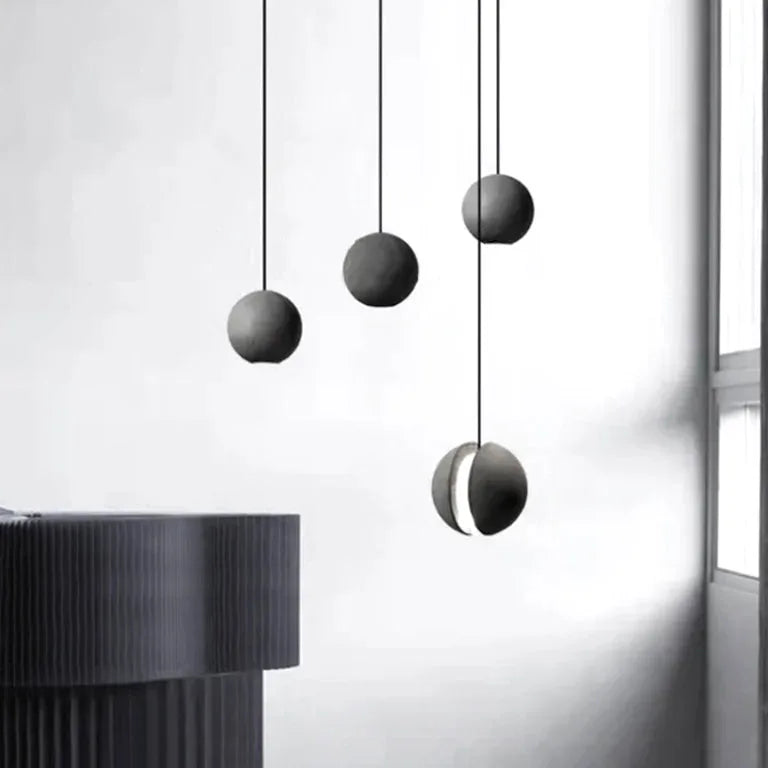 Lustre Minimalist cement chandelier modern planet moon pendant lights for bedroom bedsi - vue 2