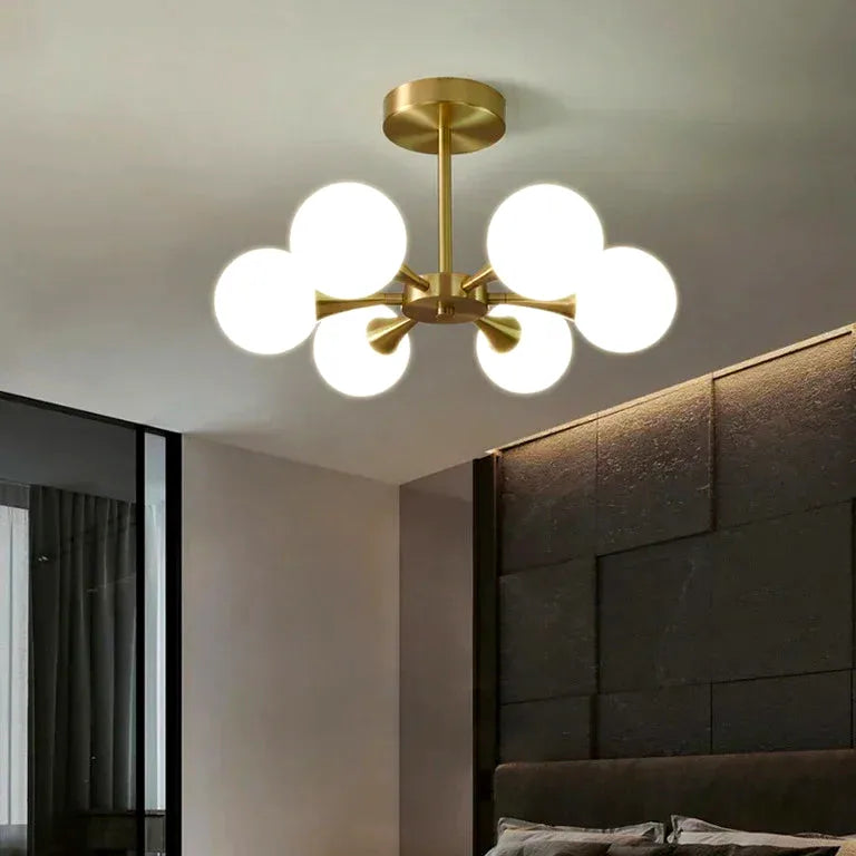 Lustre Minimaliste luxueux cuivre nordique blanc boule verre - Lustre France