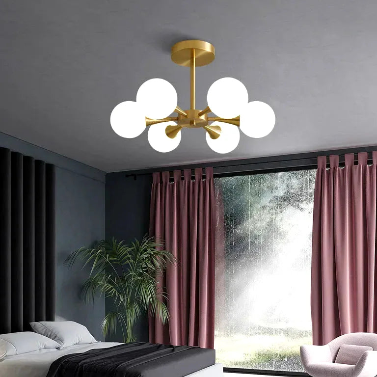 Lustre Minimaliste luxueux cuivre nordique blanc boule verre - Vue 2 - Lustre France