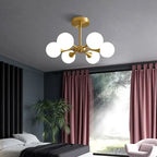 Lustre Minimaliste luxueux cuivre nordique blanc boule verre - Vue 2 - Lustre France