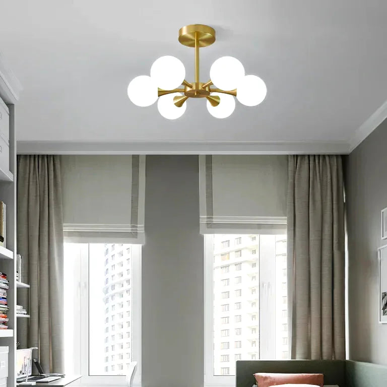 Lustre Minimaliste luxueux cuivre nordique blanc boule verre - Vue 4 - Lustre France