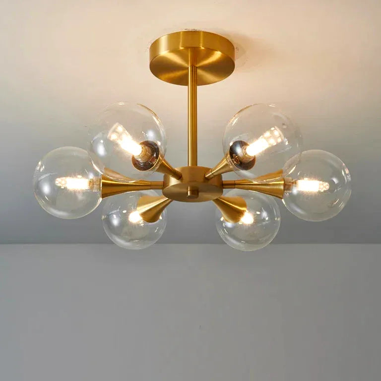 Lustre Minimaliste luxueux cuivre nordique blanc boule verre - Vue 5 - Lustre France