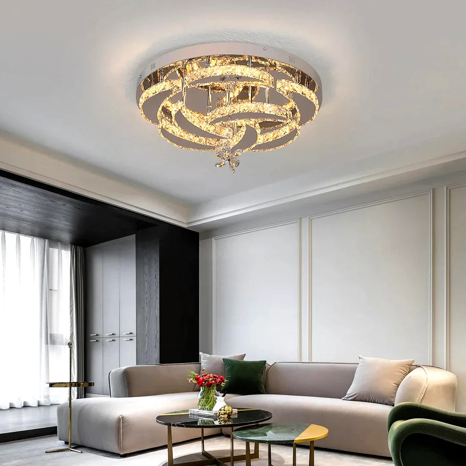 Lustre Moderne luxueux cristal living salle à manger - Vue 4 - Lustre France