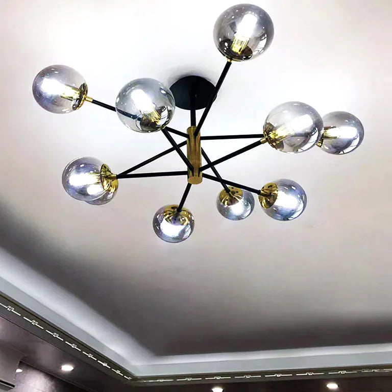 Lustre Moderne boule verre nordique rond boule noir - Vue 3 - Lustre France