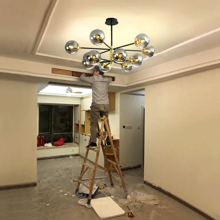 Lustre Moderne boule verre nordique rond boule noir - Vue 5 - Lustre France