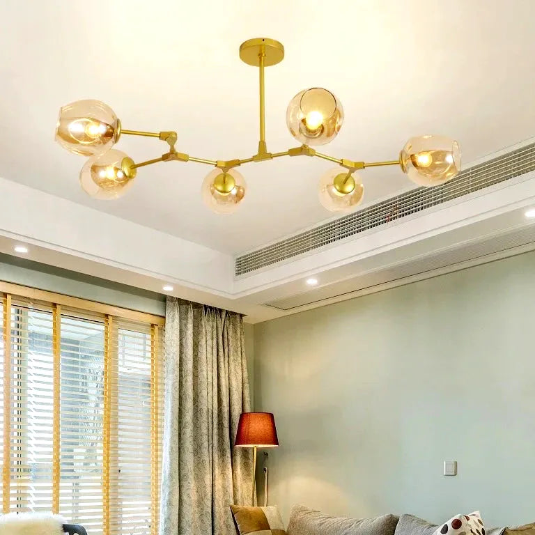 Lustre Nordique branche ed moléculaire moderne boule verre - Vue 3 - Lustre France