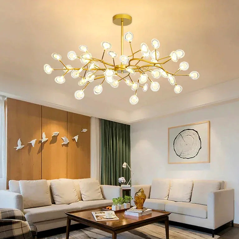 Lustre Nordique moderne branche salon doré noir luminarias - Lustre France