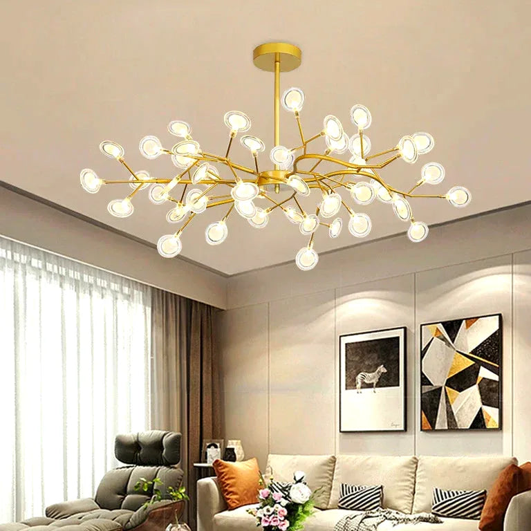 Lustre Nordique moderne branche salon doré noir luminarias - Vue 2 - Lustre France