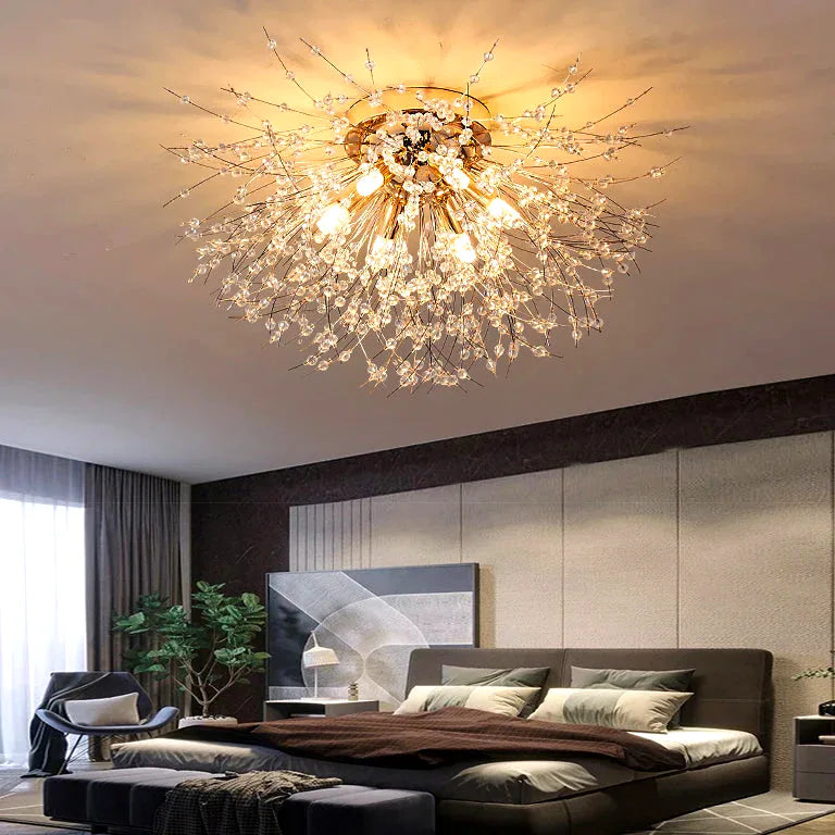 Lustre Nordique cristal living chambre room doré argenté - Lustre France