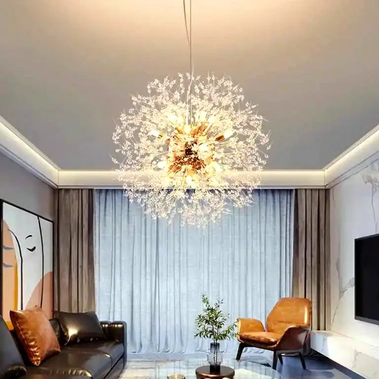 Lustre Nordique cristal living chambre room doré argenté - Vue 2 - Lustre France